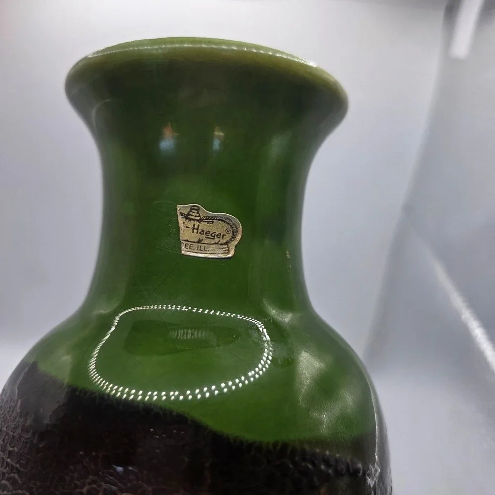 Vintage Haeger Pottery Vase Green Brown Orange Textured Glaze MCM Art Pottery